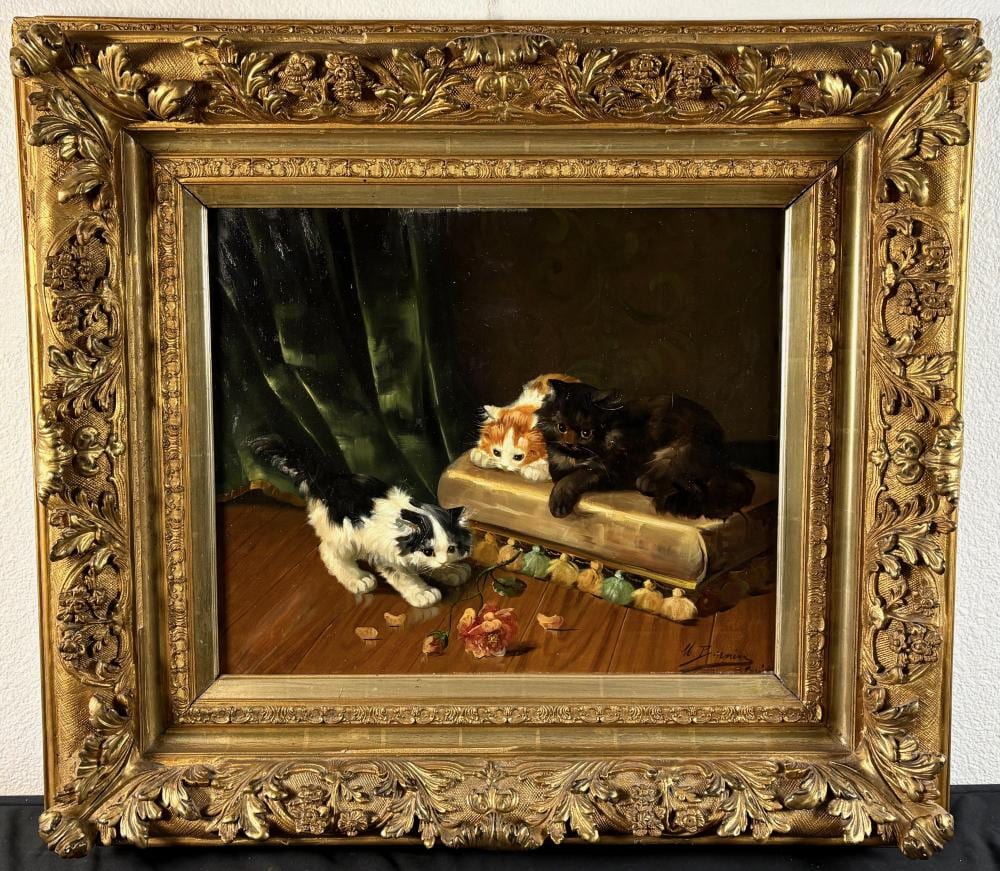 Max Carlier comparable auction result: max albert carlier painting kittens with a rose
