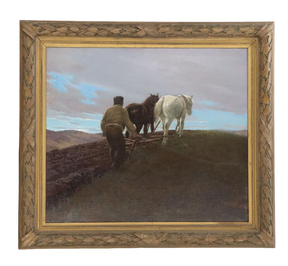Emil Rau comparable auction result: emil rau 1858 1937 german oil on canvas rural landscape of horses plowing field