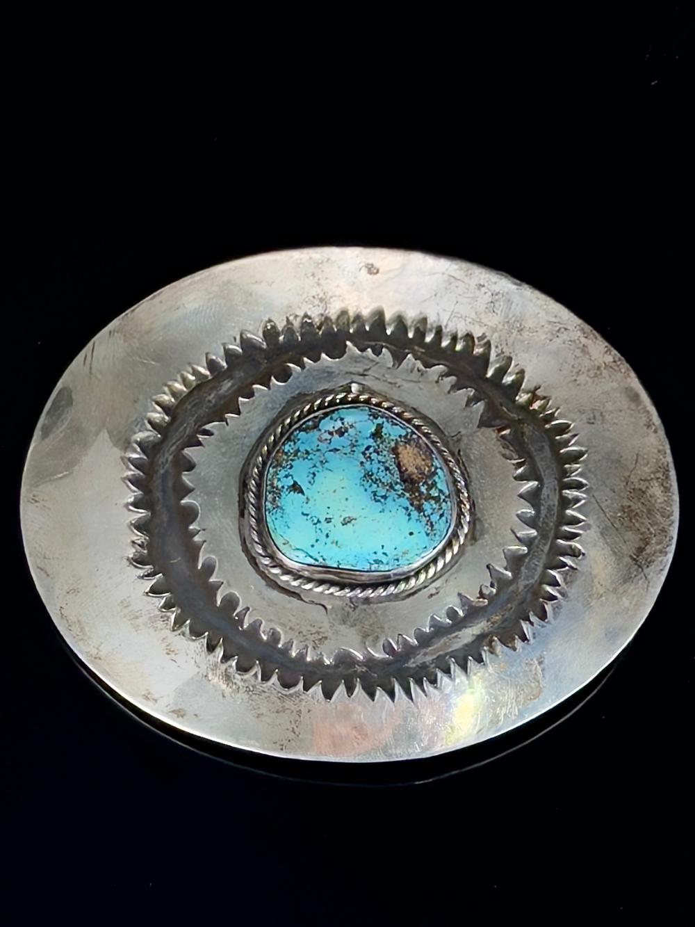 Vintage 1978 Danny Romero Turquoise Silver Belt Buckle Yaqui Spanish Native American sold by Ace Of Estates, lot 114351 — auction record photograph
