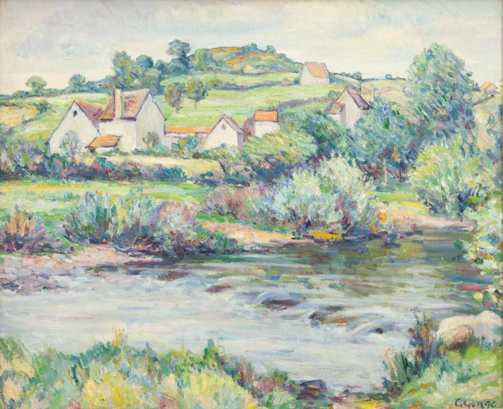Charles Genge comparable auction result: charles genge british 1874 1958 oil on canvas ca 1940 s house by the weir h 20 w 24