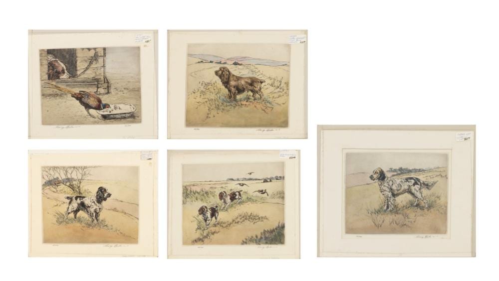 Henry Wilkinson comparable auction result: henry wilkinson british 1921 2011 hand colored etchings on paper black and white cocker english spaniels water spaniel the visitor pointer h 11 w 13 5 pcs