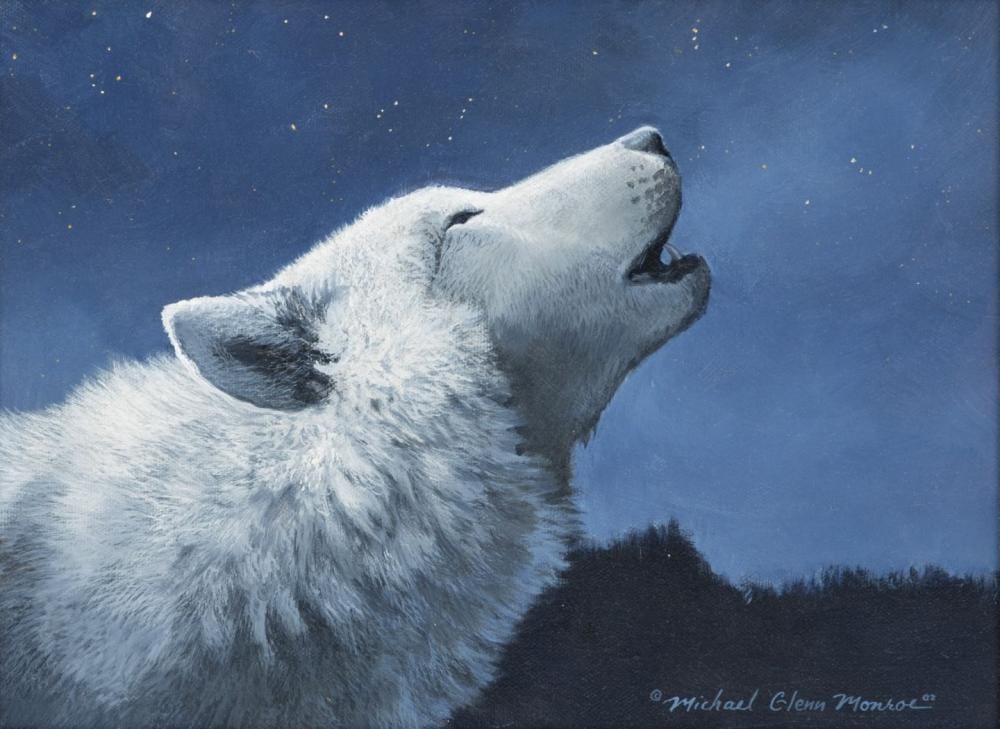 michael glenn monroe american 20th c oil on canvas 2002 howling wolf h 9 w 12 · DuMouchelles · 2026-06-19 Michael Glenn Monroe comparable auction result: michael glenn monroe american 20th c oil on canvas 2002 howling wolf h 9 w 12