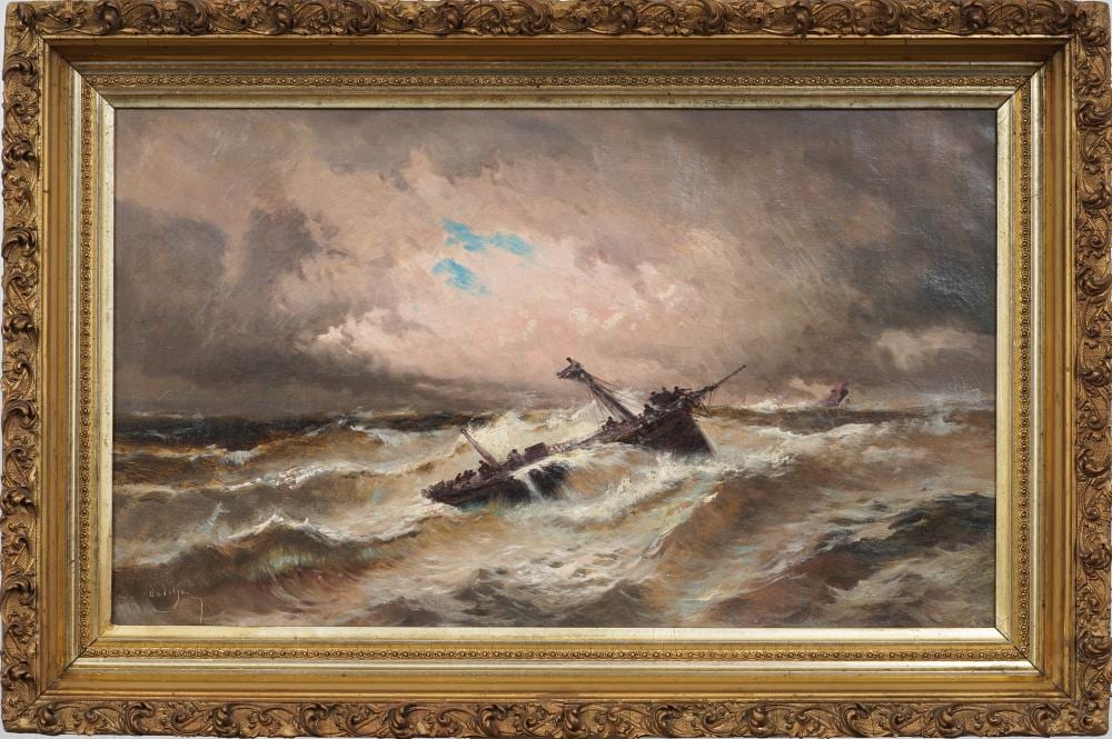 Emile Godchaux comparable auction result: emile godchaux 1860 1938 antique french maritime seascape stormy coastal crashing surf painting