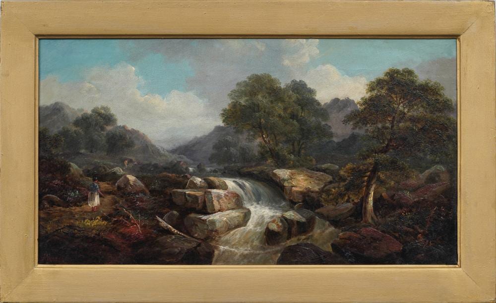 John Mundell comparable auction result: john mundell 1818 1875 antique british waterfall landscape framed original oil painting