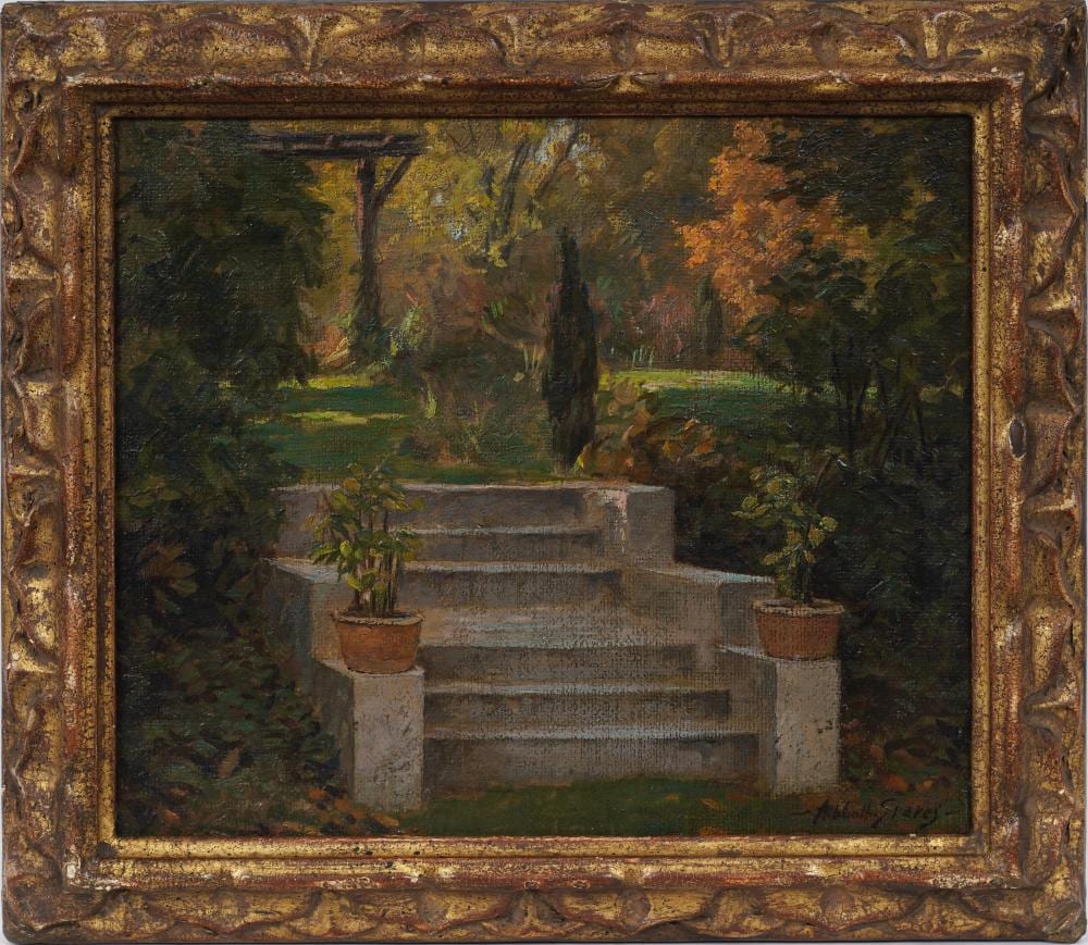 Abbott Fuller Graves comparable auction result: abbott fuller graves 1859 1936 antique american impressionist flower garden framed oil painting