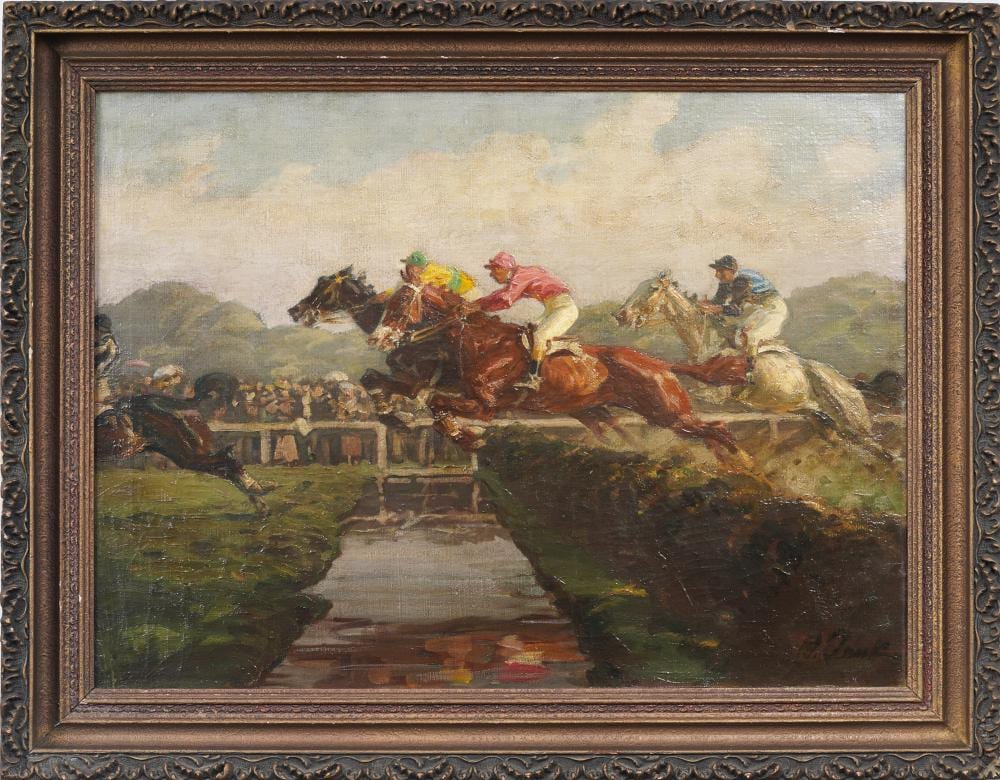 angelo jank 1868 1940 antique german horse and jockeys sporting art racing original oil painting · Curated Gallery Auctions · 2026-06-14 Angelo Jank comparable auction result: angelo jank 1868 1940 antique german horse and jockeys sporting art racing original oil painting