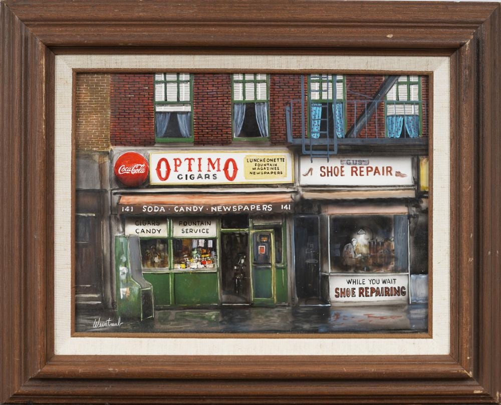 Herbert Weintraub comparable auction result: herbert weintraub signed vintage american street scene lower east side nyc original oil painting