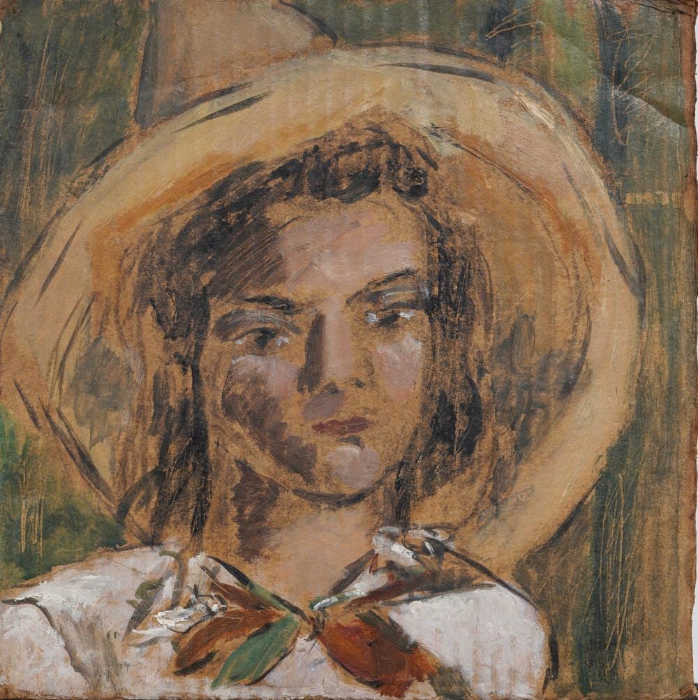 Wood Gaylor comparable auction result: wood gaylor 1883 1957 vintage kerchief and sombrero impressionist girl oil painting label verso