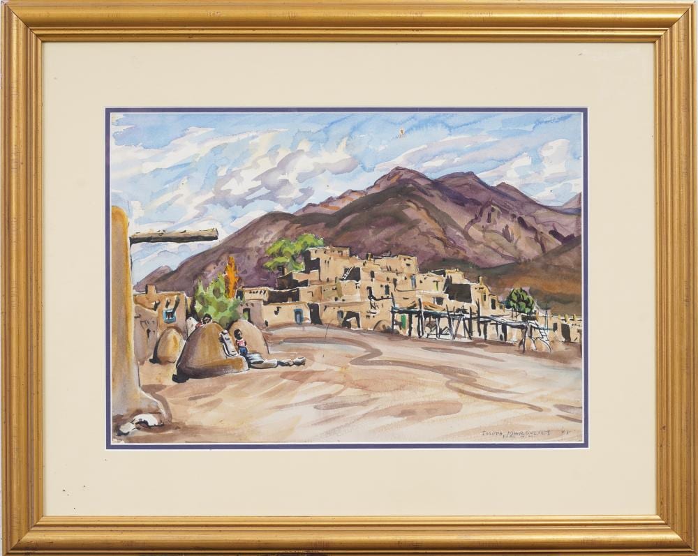 Joseph Margulies comparable auction result: joseph margulies 1896 1984 midcentury 1948 american southwest adobe village original watercolor