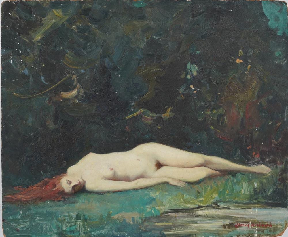 Stanley Wingate Woodward comparable auction result: stanley woodward signed vintage american impressionist nude woman bather original oil painting