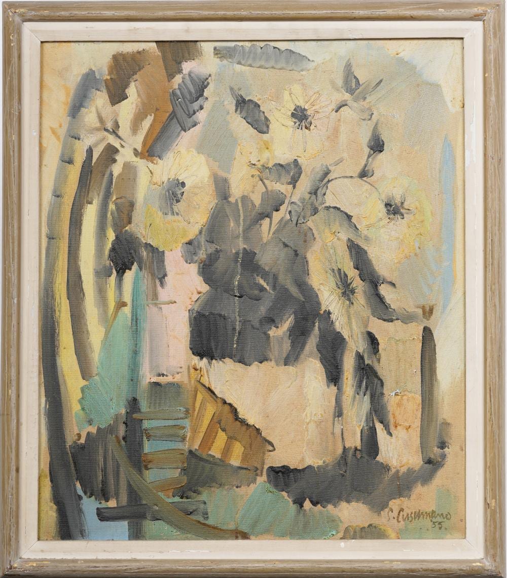 stefano cusumano 1912 1975 midcentury american abstract floral still life original oil painting · Curated Gallery Auctions · 2026-06-14 Stefano Cusumano comparable auction result: stefano cusumano 1912 1975 midcentury american abstract floral still life original oil painting