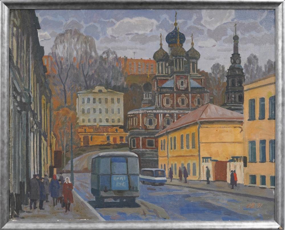 oleg vasiliev b 1952 vintage russian moscow skyline road to the temple original oil painting · Curated Gallery Auctions · 2026-06-14 Oleg Vassiliev comparable auction result: oleg vasiliev b 1952 vintage russian moscow skyline road to the temple original oil painting