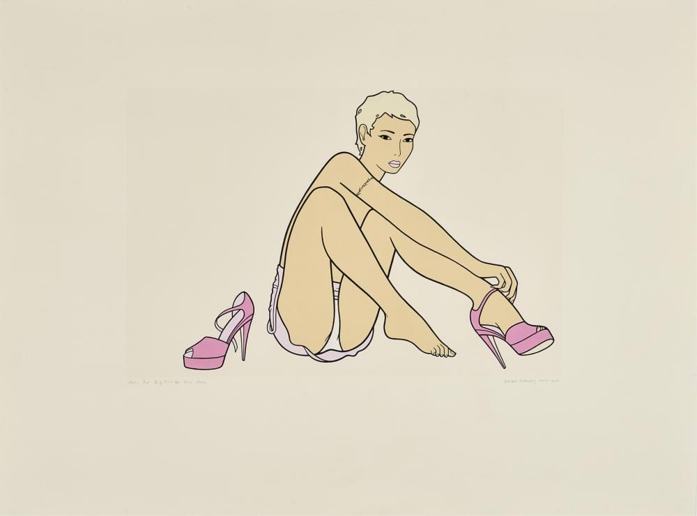 Hazel Dooney comparable auction result: hazel dooney born 1978 study for big pin up miss may 2010 11 gouache on 100 cotton cold pressed paper 57 0 x 76 0 cm 69 0 x 89 0 cm framed