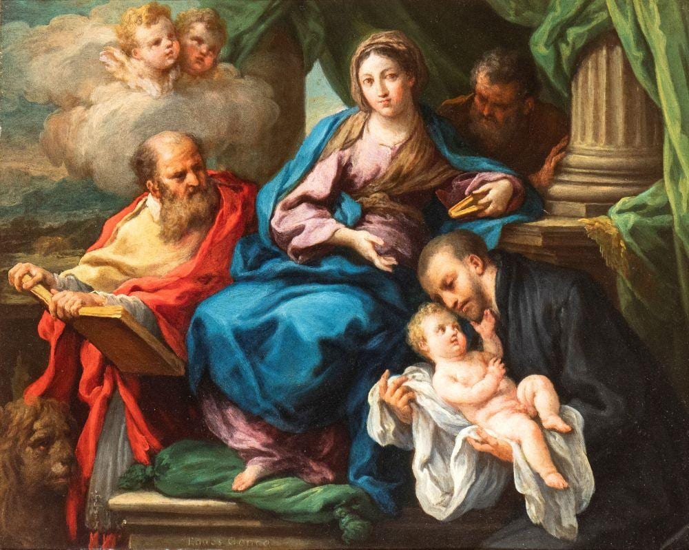 Sebastiano Conca comparable auction result: sebastiano conca gaeta 1680 napoli 1764 sacra famiglia con sant antonio da padova e san marco evangelista
