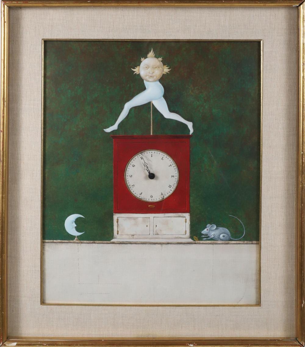 Armodio comparable auction result: armodio b 1938 piacenza acrylic on panel timepiece circa 1969