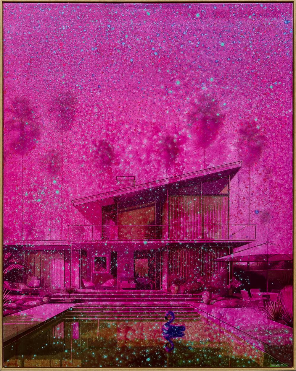 Jacques Lagrange comparable auction result: jack le grange surreal sunset mixed media on linen 153cm x 123cm
