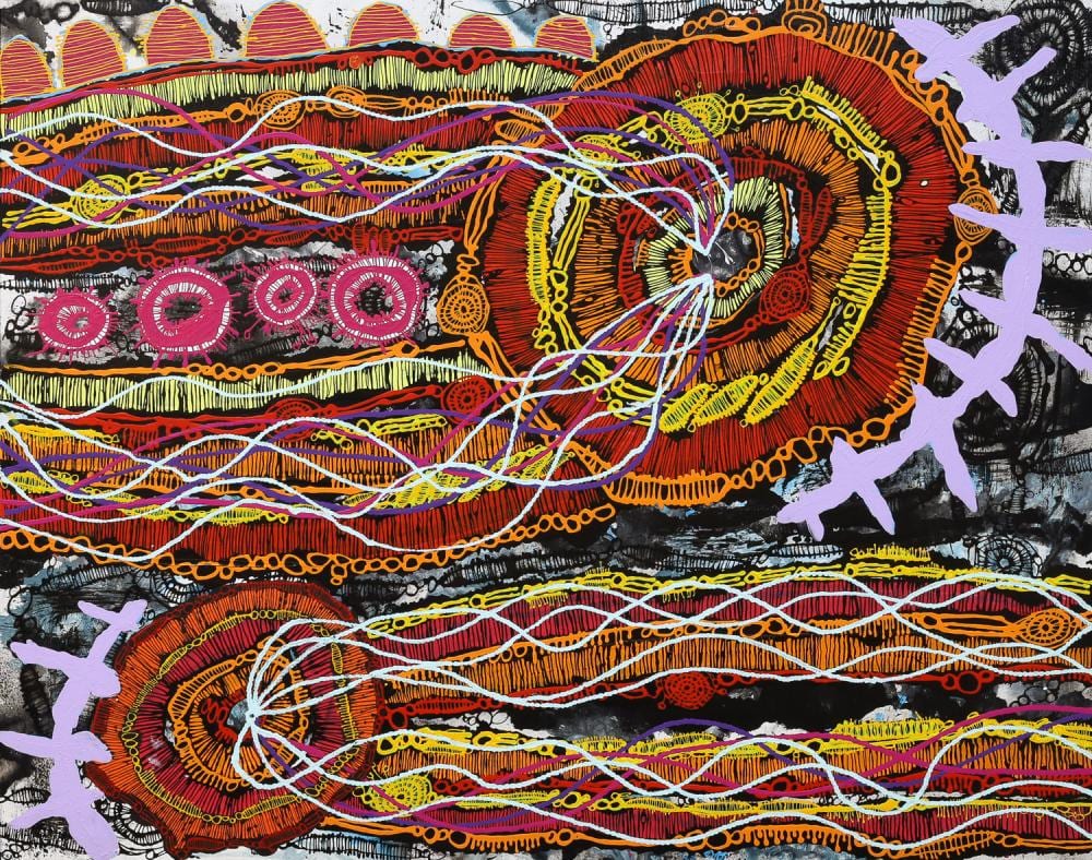 Jackie Wirramanda comparable auction result: jackie wirramanda walking on country acrylic on linen 96cm x 122cm