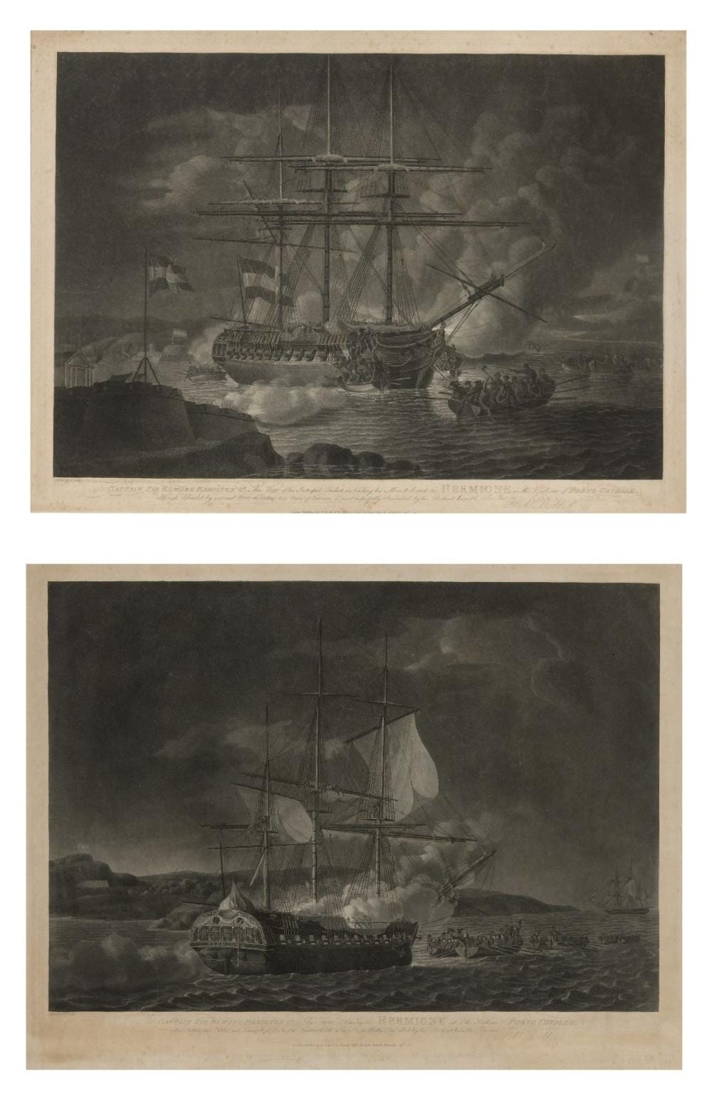 Robert Dodd comparable auction result: two 19th century aquatints of the cutting out of the hermione by robert dodd
