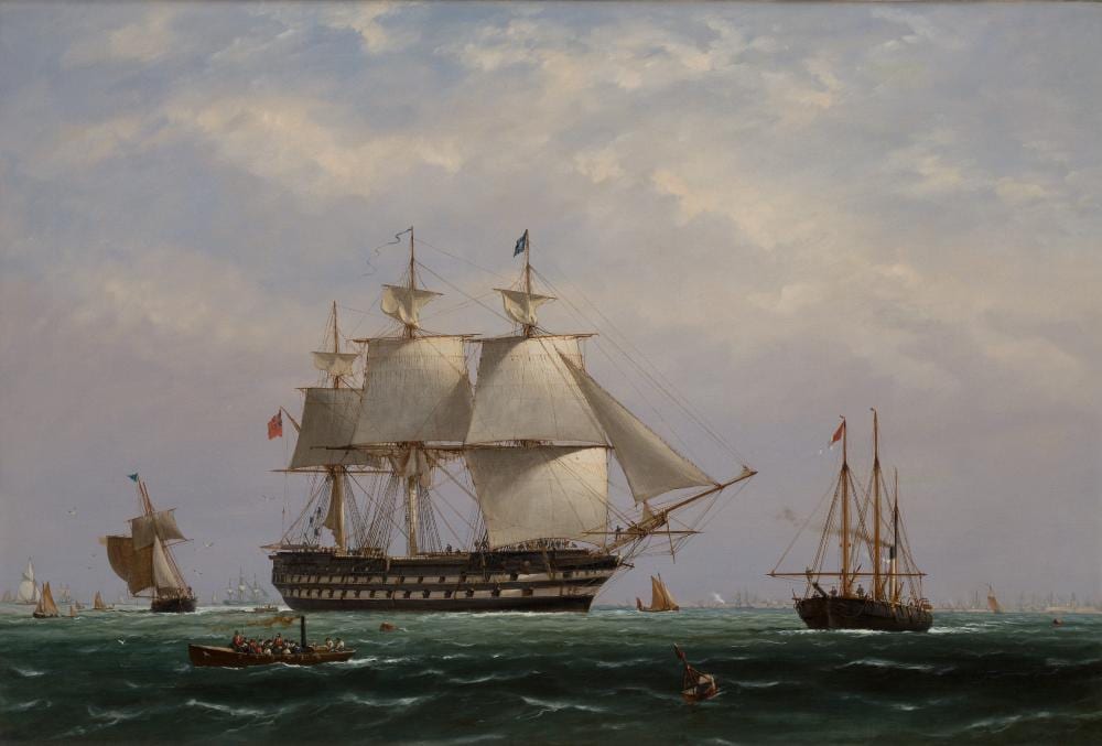 richard henry nibbs british c 1816 1893 h m s canopus returning from sea trials through a busy anchorage spithead circa 1845 · Charles Miller Ltd · 2026-06-30 Richard Henry Nibbs comparable auction result: richard henry nibbs british c 1816 1893 h m s canopus returning from sea trials through a busy anchorage spithead circa 1845