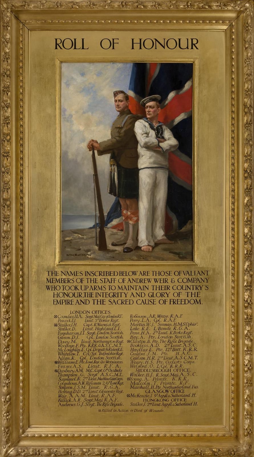 Allan Douglas Davidson comparable auction result: allan douglas davidson british 1873 1932 andrew weir co bank line roll of honour circa 1920
