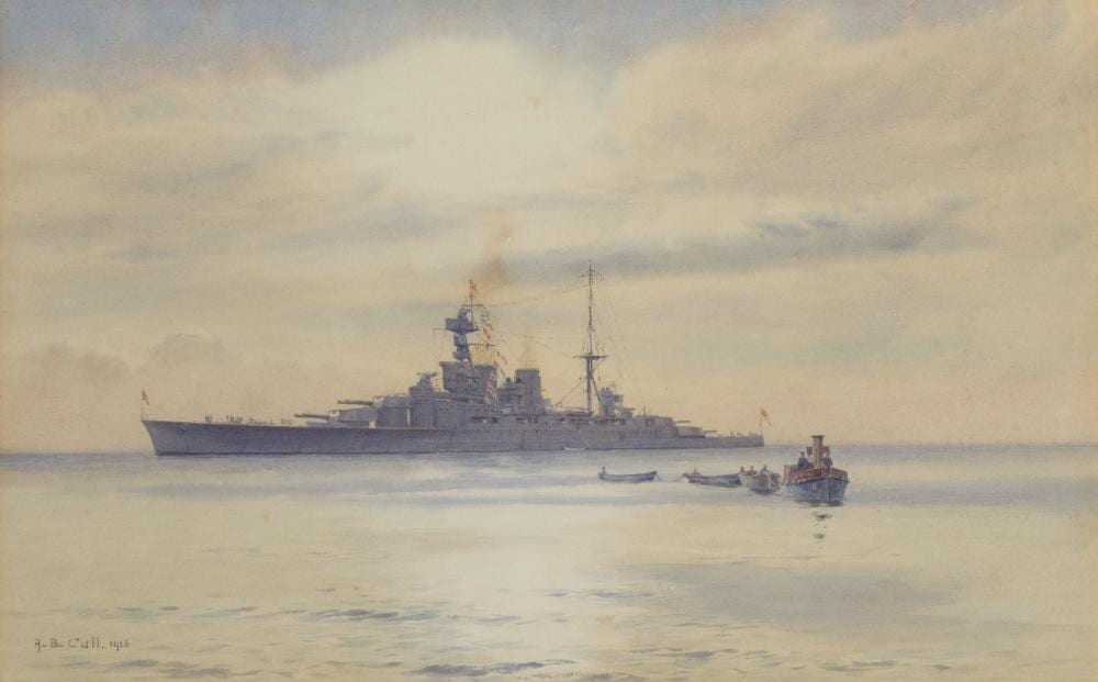 Alma Claude Burlton Cull comparable auction result: alma claude burlton cull english 1880 1931 h m s battlecruiser hood in the mediterranean