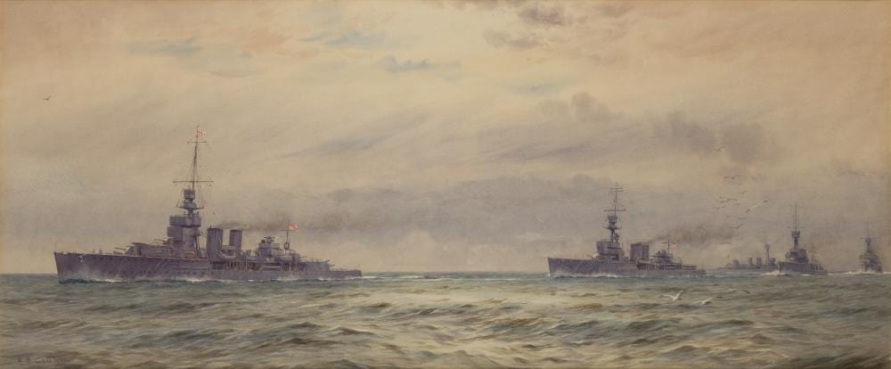 Alma Claude Burlton Cull comparable auction result: alma claude burlton cull english 1880 1931 h m c class cruisers curacao caledon carysfort and cardiff on manoeuvres