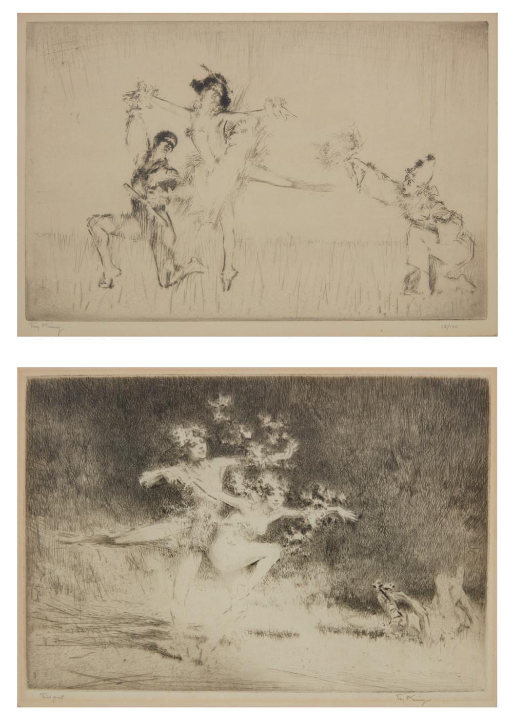 troy kinney american 1871 1938 dancers two etchings ca 1920 etchings on wove paper 8 x 11 3 4in 20 x 29 1 2cm · Andrew Jones Auctions · 2026-06-12 Troy Kinney comparable auction result: troy kinney american 1871 1938 dancers two etchings ca 1920 etchings on wove paper 8 x 11 3 4in 20 x 29 1 2cm