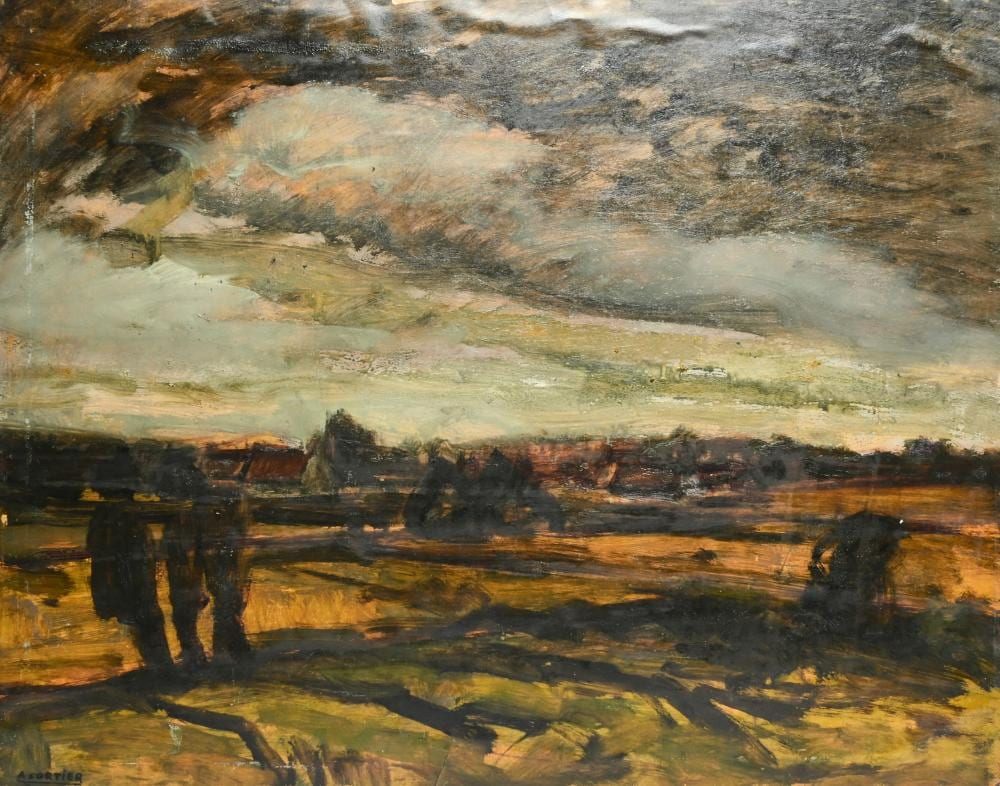Amédée Cortier comparable auction result: am d e cortier 1921 1976 oil on paper board landscape under a threatening sky signed