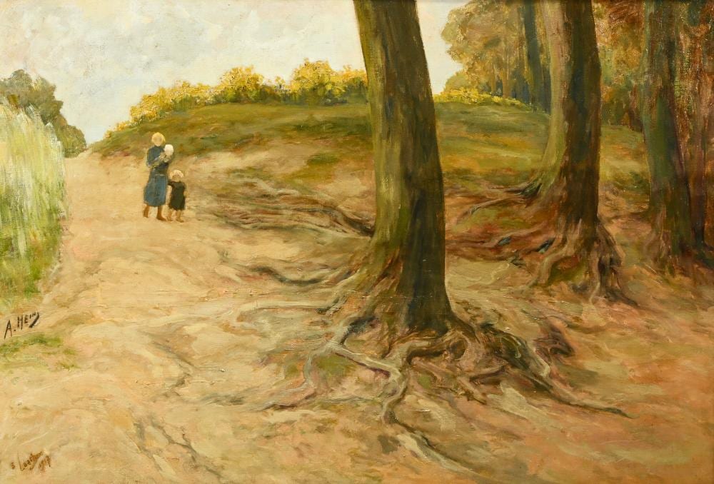 Armand Jean Heins comparable auction result: armand heins 1856 1938 oil on canvas in art nouveau frame with copper fittings les genets d or laethem signed