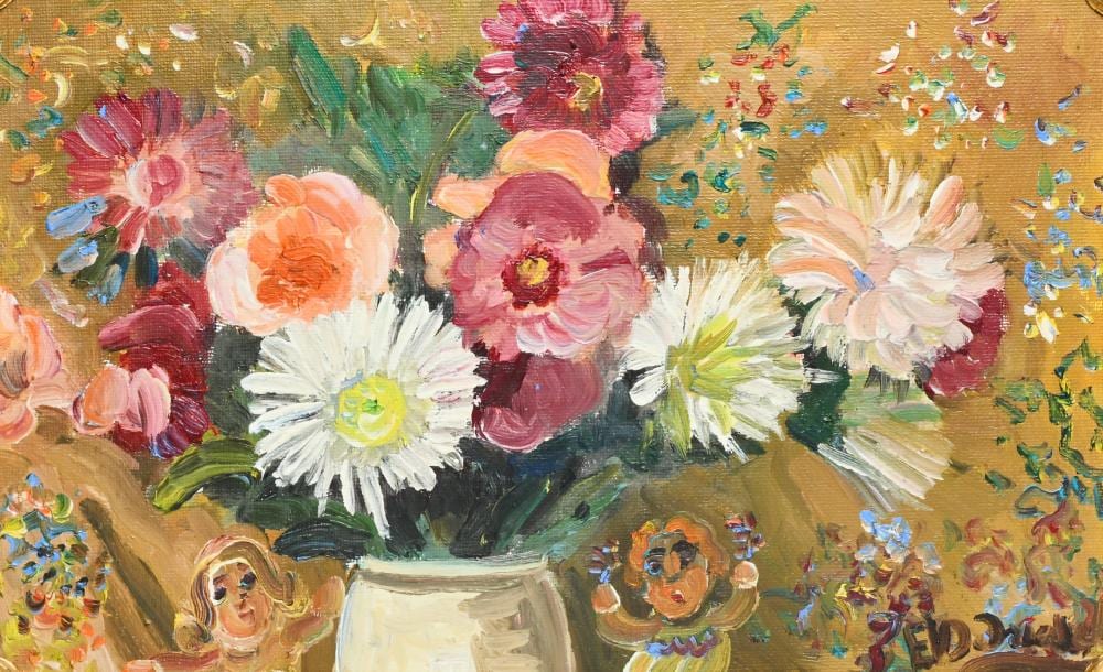Ernest van den Driessche comparable auction result: ernest van den driessche 1894 1985 oil on canvas in original frame vase with flowers signed
