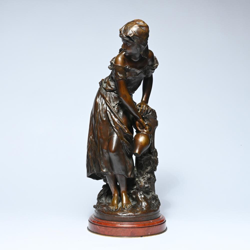 Mathurin Moreau comparable auction result: mathurin moreau 1822 1912 bronze statue on marble pedestal girl with water jug signed