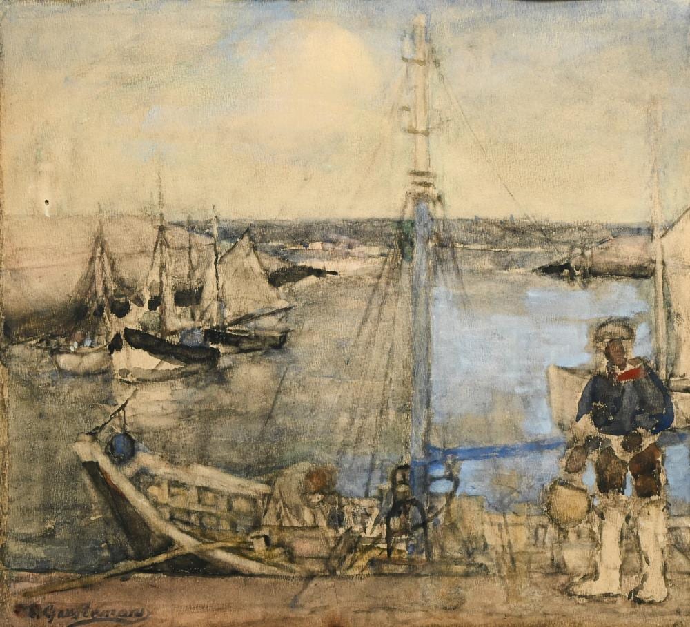 emile gastemans 1883 1956 watercolor fishing port signed · Maison Jules Veilinghuis · 2026-06-20 Emile Gastemans comparable auction result: emile gastemans 1883 1956 watercolor fishing port signed