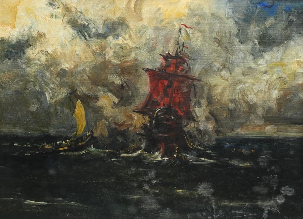 Armand Jamar comparable auction result: armand jamar 1870 1946 oil on canvas naval battle 1940 signed and dated