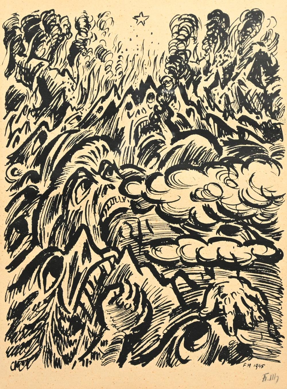 Frans Masereel comparable auction result: frans masereel 1889 1972 woodcut la col re 1945 monogrammed in the plate and in pencil