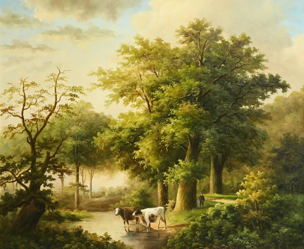 Hendrik Pieter Koekkoek comparable auction result: hendrik pieter koekkoek 1843 c 1890 oil on canvas cows by the water signed