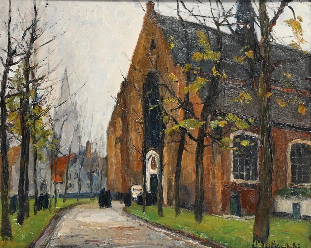 l on mechelaere 1880 1964 oil on panel street view in bruges with jerusalem church signed · Maison Jules Veilinghuis · 2026-06-20 Leo Mechelaere comparable auction result: l on mechelaere 1880 1964 oil on panel street view in bruges with jerusalem church signed