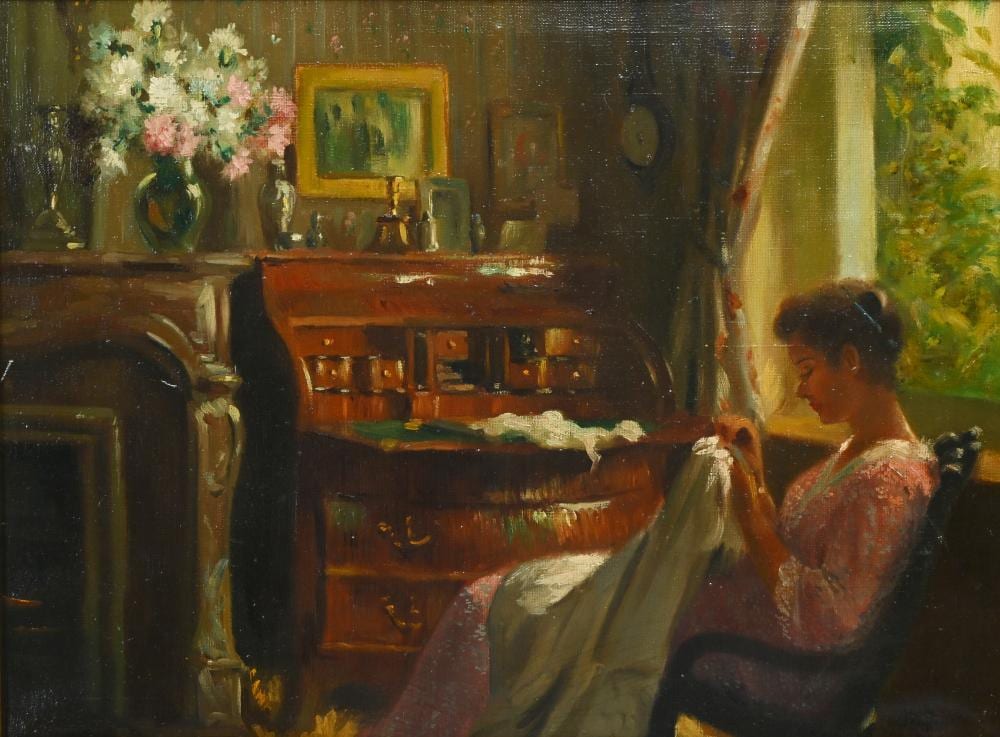 René Janssens comparable auction result: ren janssens 1870 1936 oil on canvas woman at the window signed