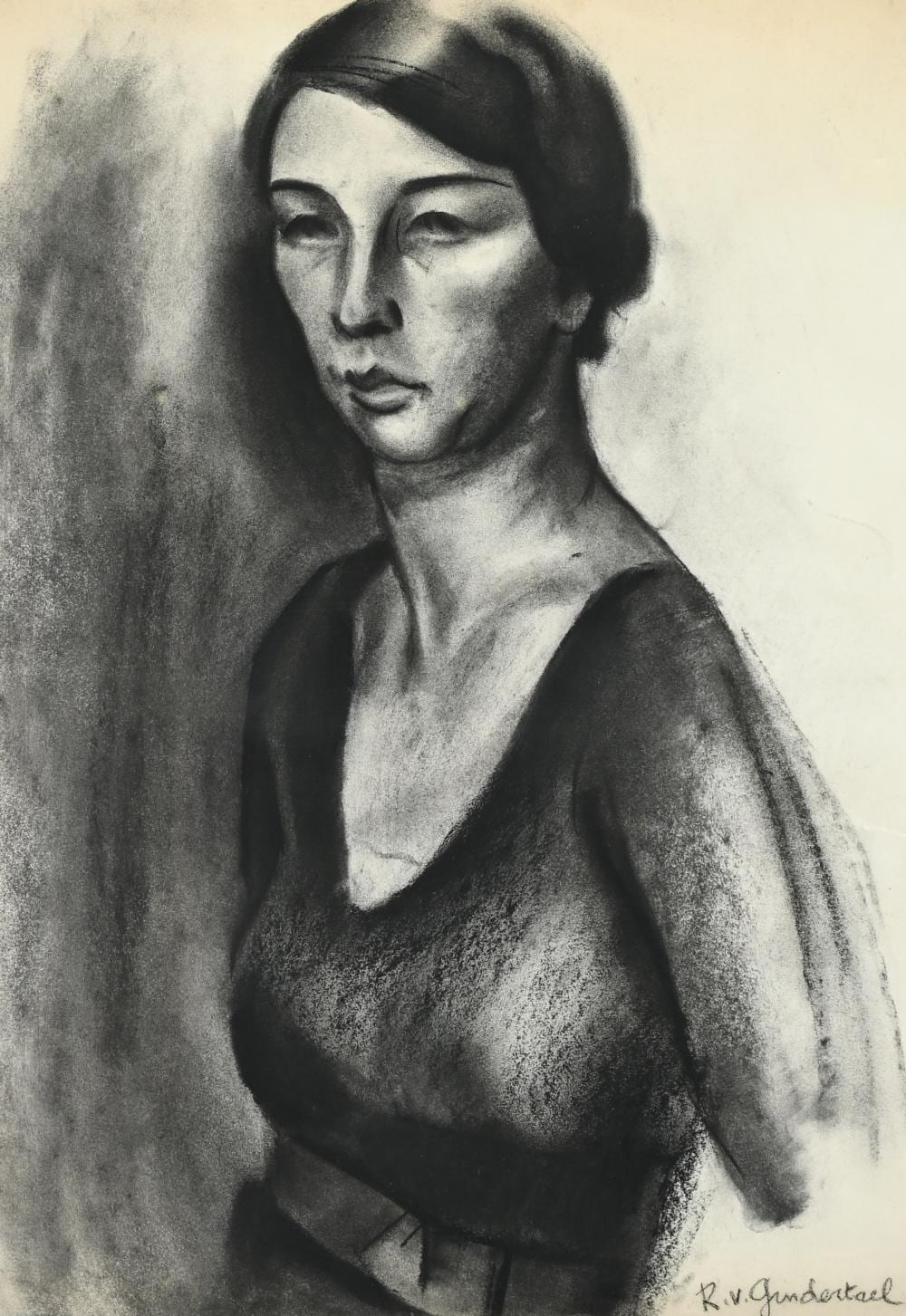 Roger van Gindertael comparable auction result: roger van gindertael 1899 1982 charcoal drawing portrait of a lady signed