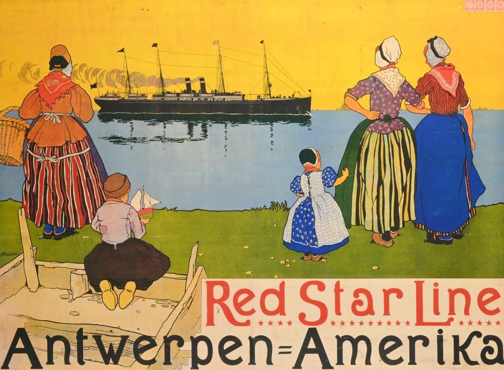 Henri Cassiers comparable auction result: henri cassiers 1858 1944 multiple print poster red star line antwerp new york 1899 couleurs berger wirth leipzig featuring original tax stamps