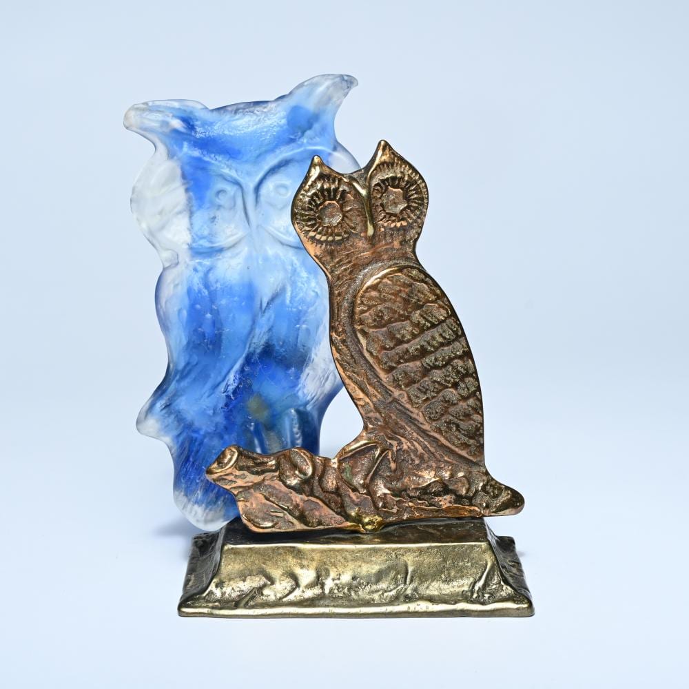 Yves Lohe comparable auction result: yves lohe 1947 sculpture in bronze and glass paste two owls signed