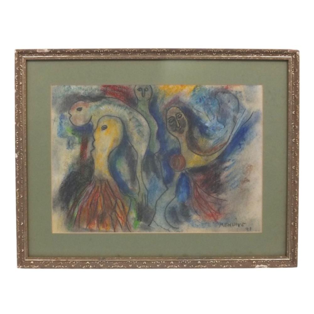 Manuel Mendive comparable auction result: signed manuel mendive pastel paper figures
