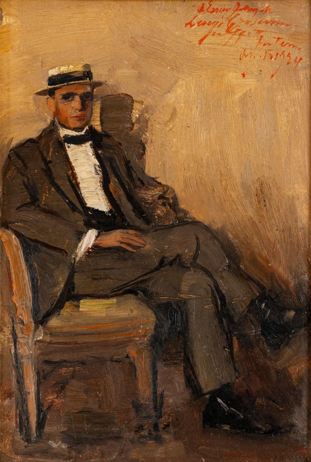 Luigi Crisconio comparable auction result: luigi crisconio napoli 1893 portici 1946 portrait of a seated man with a straw hat 1934