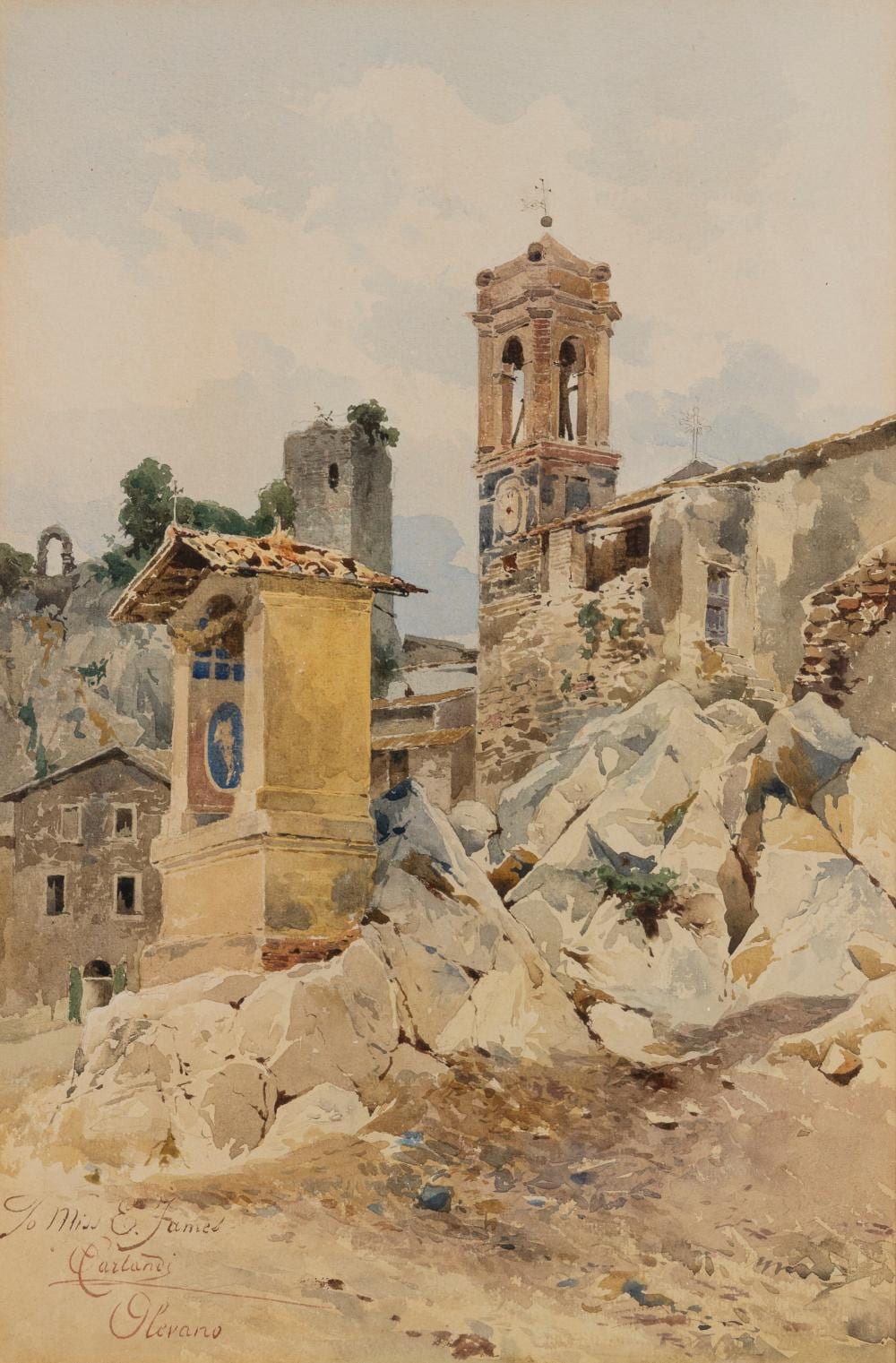 Onorato Carlandi comparable auction result: onorato carlandi roma 1848 1939 olevano the bell tower and the sacred shrine