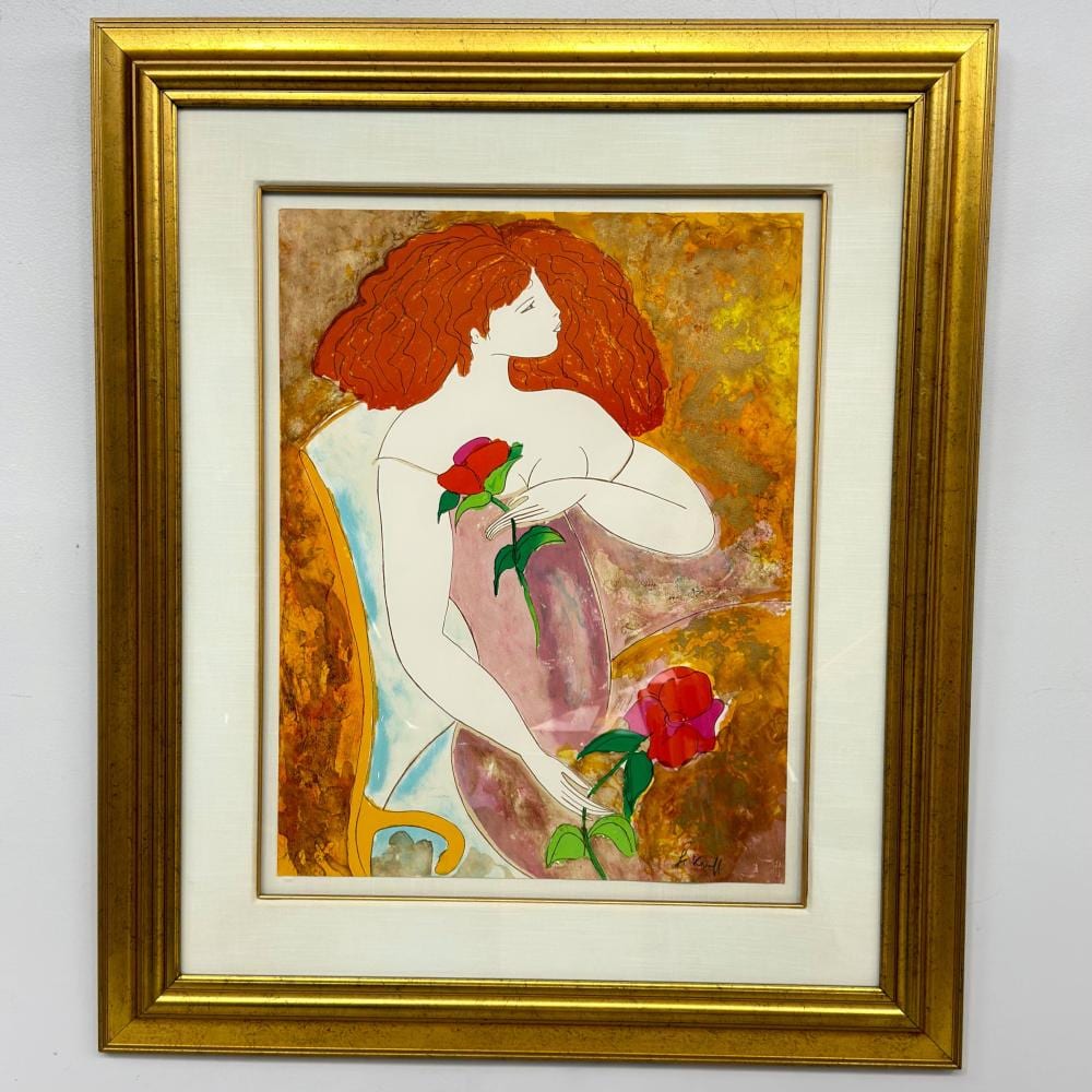 Linda Le Kinff comparable auction result: linda le kinff french b 1949 seated woman with roses hand embellished serigraph
