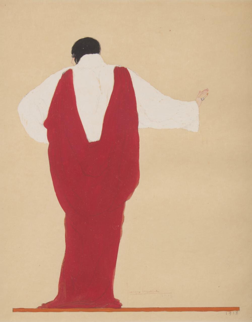 Georges Lepape comparable auction result: georges lepape french 1887 1971 le manteau de pourpre paul poiret for gazette du bon ton 1913