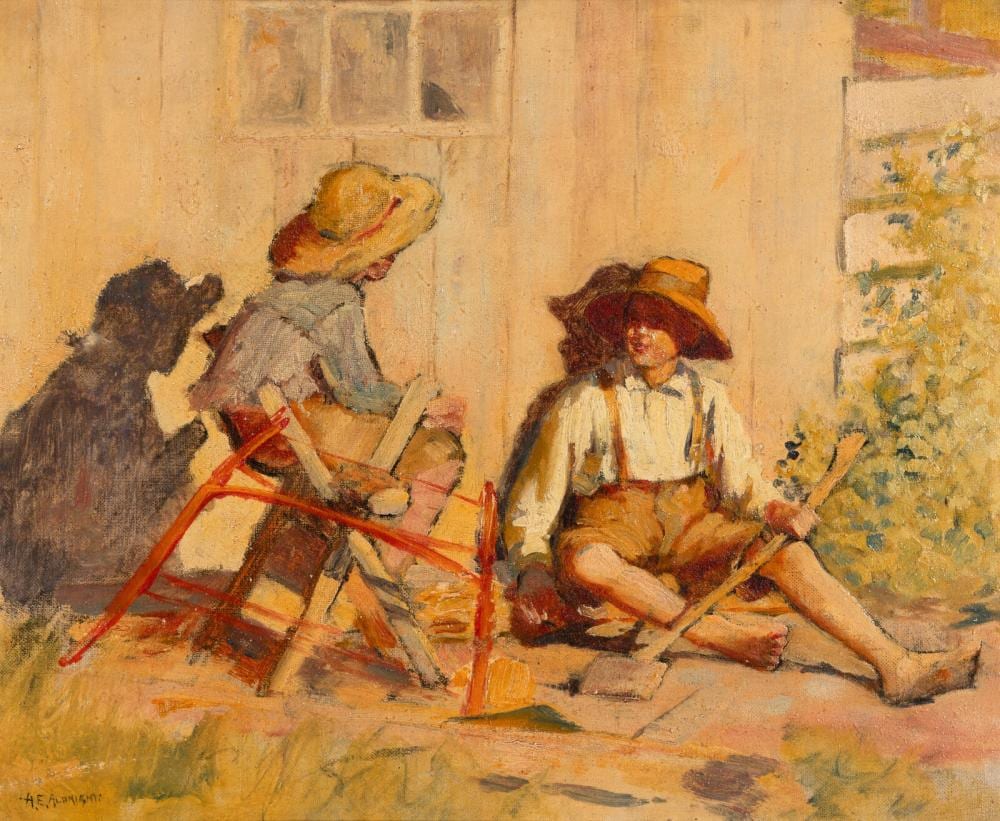 Adam Emory Albright comparable auction result: adam emory albright american 1862 1957 the young wood cutters