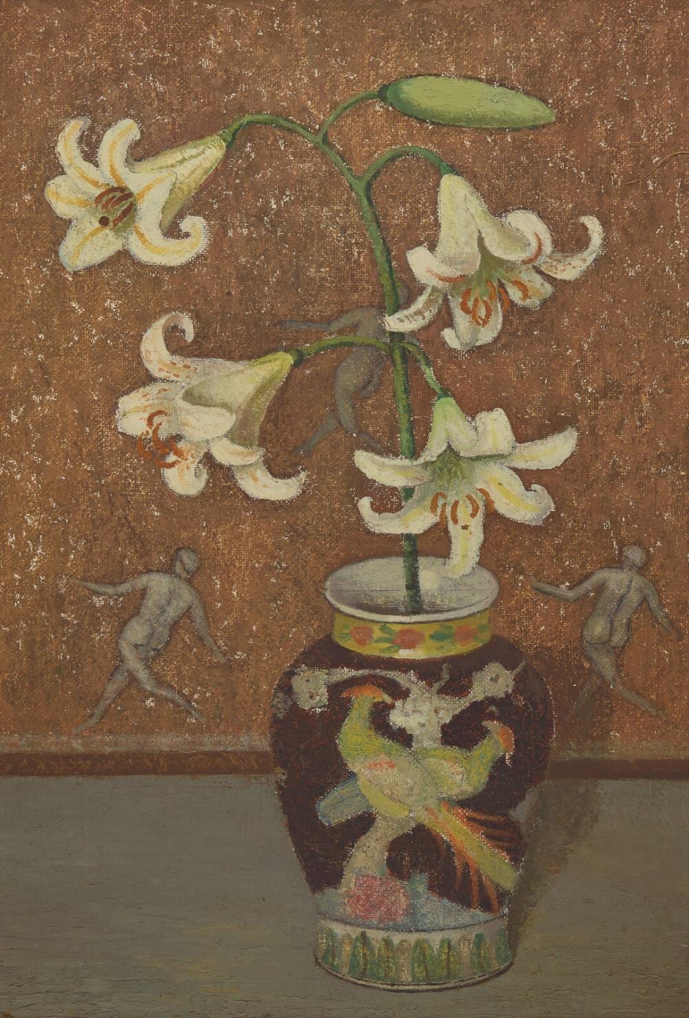 Emma Fordyce MacRae comparable auction result: emma fordyce macrae american 1887 1974 easter lilly in black parrot vase