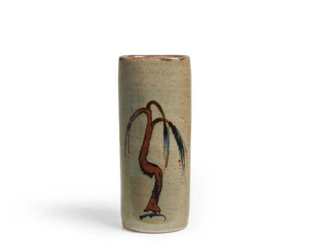 David Leach comparable auction result: david leach 1911 2005 squared vase with willow tree decoration circa 1980 stone