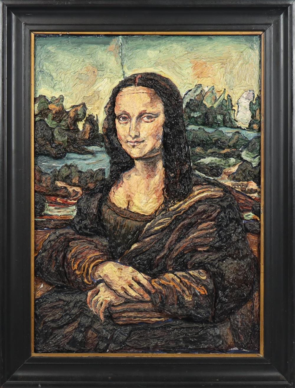 Leslie Lew comparable auction result: leslie lew mona lisa sculpted oil on canvas