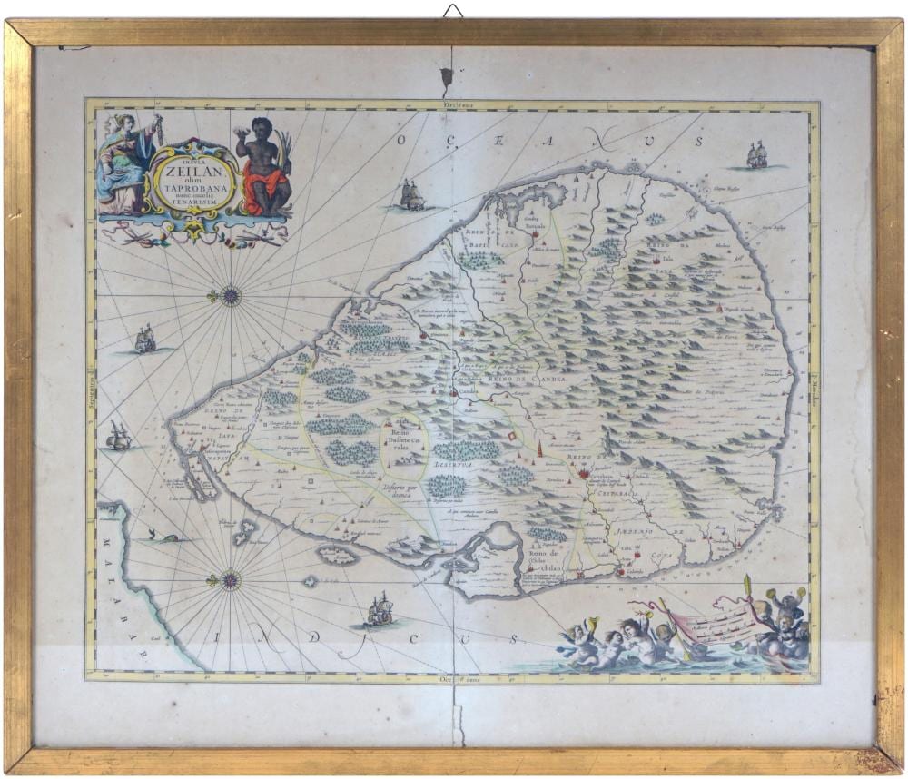 Jan Jansson comparable auction result: jan jansson dutch 1588 1664 map of sri lanka circa 1650 hand colored engraving frame 21 x 24 5 8 inches